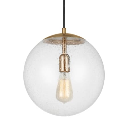 Visual Comfort Leo 12" Wide Pendant with Clear, Seedy Glass Shade Satin Brass