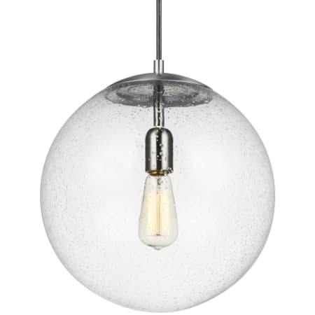 Visual Comfort Leo 14" Wide Pendant with Clear, Seedy Glass Shade Satin Aluminum
