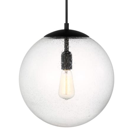 Visual Comfort Leo 14" Wide Pendant with Clear, Seedy Glass Shade Midnight Black