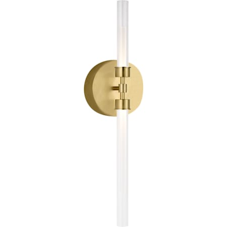 Visual Comfort Linger 2 Light 32" Tall LED Bathroom Sconce - 277V Natural Brass / 3000K