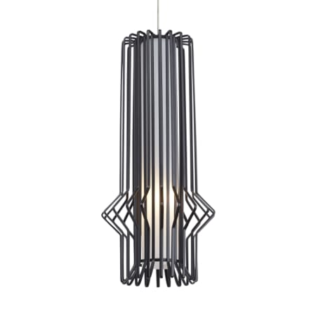 Visual Comfort Mini Syrma Single Light 5" Wide FreeJack Metal Cage Pendant with Inner Frosted White Shade Satin Nickel / Matte Black