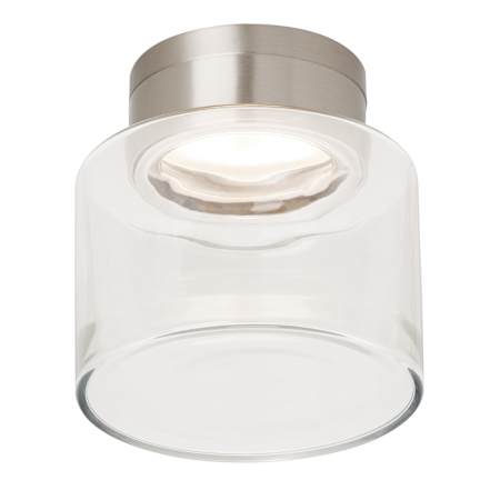 Visual Comfort Casen Single Light 7" Wide LED Flush Mount Ceiling Fixture Satin Nickel / Clear Glass