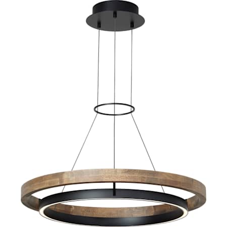 Visual Comfort Grace 30" Wide LED Ring Chandelier Matte Black / Weathered Oak Wood