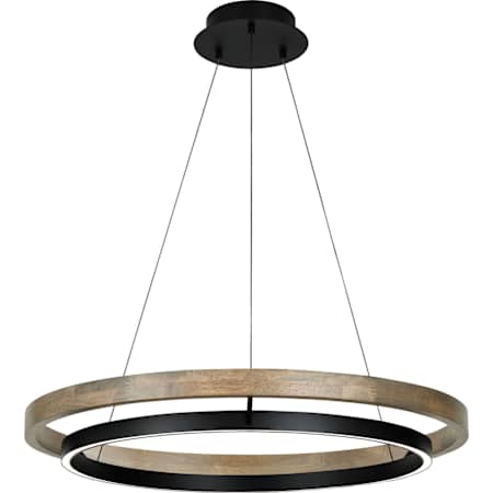 Visual Comfort Grace Single Light 36" Wide LED Ring Chandelier Matte Black / Weathered Oak Wood / 3000K