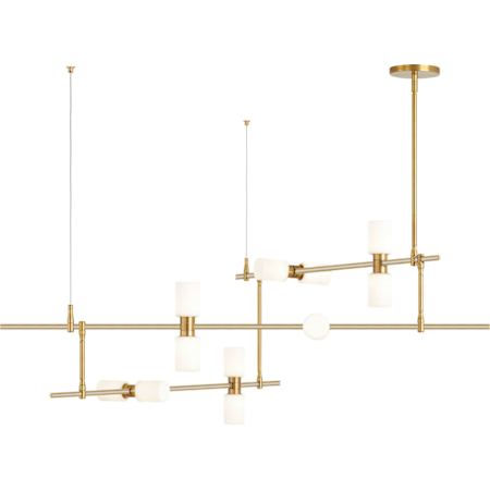 Visual Comfort ModernRail 48" Wide Integrated LED Linear Chandelier with Surface Transformer Canopy and Opal Glass Cylinder Shades Aged Brass / Glass Cylinders