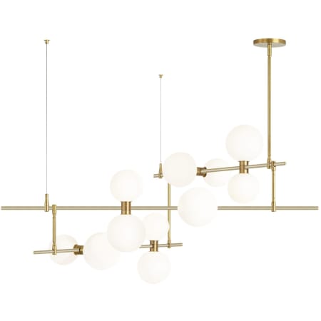 Visual Comfort ModernRail 48" Wide Integrated LED Linear Chandelier with Surface Transformer and Frosted Orb Shades Aged Brass / Glass Orbs