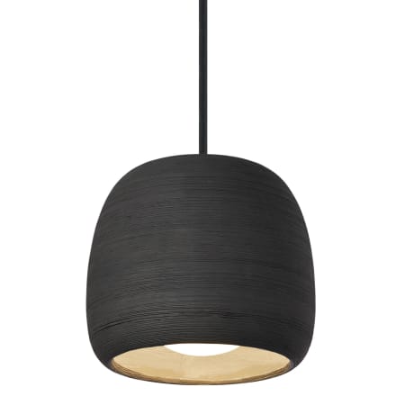Visual Comfort Karam 1 Light Pendant with Hand-Painted Black Ceramic Shade Black / Black