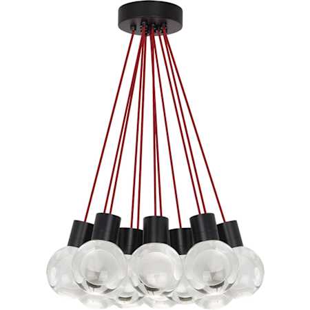 Visual Comfort Mina 11 Light 21-11/16" Wide LED Multi Light Pendant with a Clear Outer and Inner Etched Glass Spheres and Warm Color Dimming Black / Red Cord