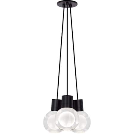 Visual Comfort Mina 3 Light 10-3/32" Wide LED Multi Light Pendant with a Clear Outer and Inner Etched Glass Spheres and Warm Color Dimming Black / Black Cord