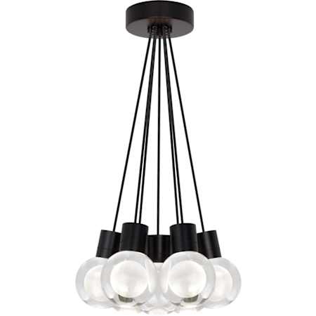 Visual Comfort Mina 7 Light 15-3/32" Wide LED Multi Light Pendant with a Clear Outer and Inner Etched Glass Spheres and Warm Color Dimming Black / Black Cord