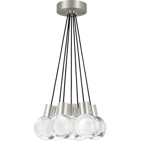 Visual Comfort Mina 7 Light 14" Wide LED Multi Light Pendant with Black Cord - Adjustable Color Temperature Satin Nickel
