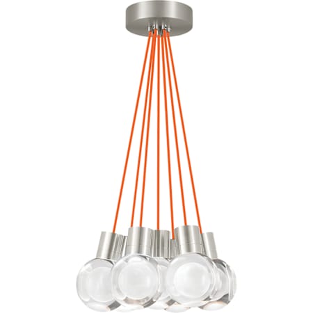 Visual Comfort Mina 7 Light 14" Wide LED Multi Light Pendant with Orange Cord - 3000K Satin Nickel