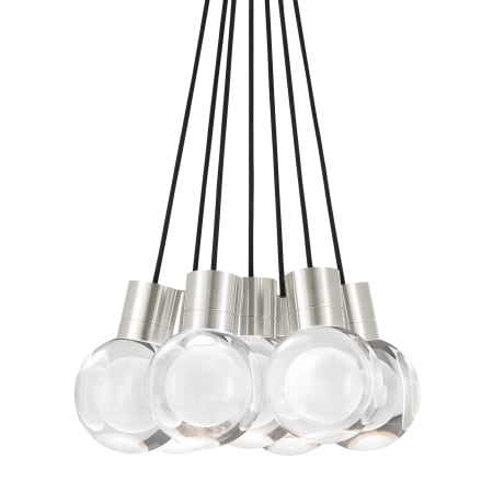 Visual Comfort Mina 7 Light 14" Wide LED Multi Light Pendant with Orange Cord - Adjustable Color Temperature Satin Nickel