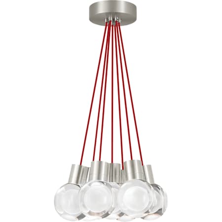 Visual Comfort Mina 7 Light 14" Wide LED Multi Light Pendant with Red Cord - Adjustable Color Temperature Satin Nickel