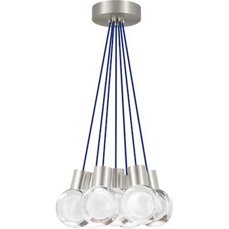 Visual Comfort Mina 7 Light 14" Wide LED Multi Light Pendant with Blue Cord - 3000K Satin Nickel