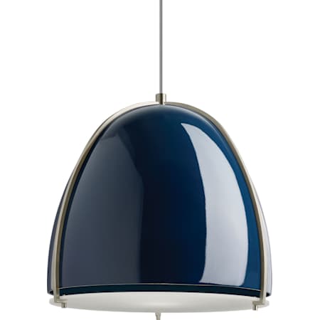 Visual Comfort Paravo Single Light 15-1/8" Wide Line-Voltage Suspension Pendant with an Ultra Smooth Fiberglass Shade Blue Shade with Satin Nickel Finish