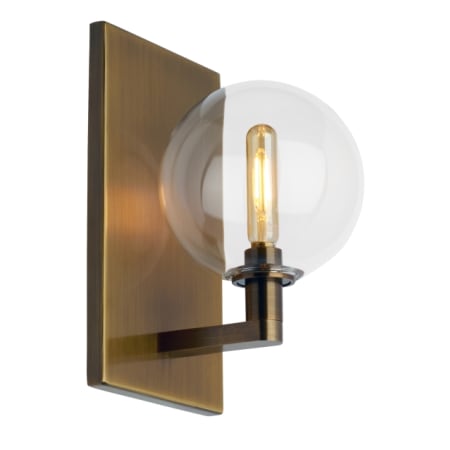 Visual Comfort Gambit Single Light 9" Tall Wall Sconce with Glass Globe Shade Aged Brass / Clear