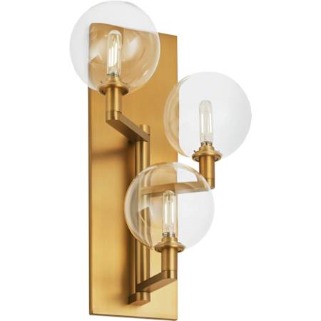Visual Comfort Gambit 3 Light 17-1/2" Tall Wall Sconce with Glass Globe Shades Aged Brass / Clear