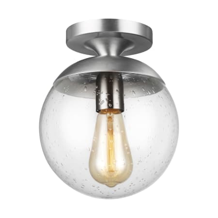 Visual Comfort Leo 8" Wide Semi-Flush Globe Ceiling Fixture with Clear, Seedy Glass Shade Satin Aluminum