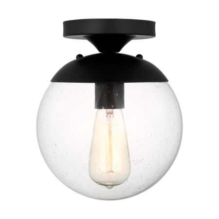 Visual Comfort Leo 8" Wide Semi-Flush Globe Ceiling Fixture with Clear, Seedy Glass Shade Midnight Black