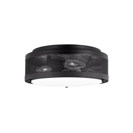 Visual Comfort Vander 3 Light 12" Wide Flush Mount Drum Ceiling Fixture with Frosted Glass Shade Midnight Black