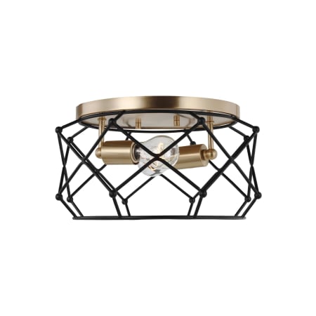 Visual Comfort Zarra 2 Light 14" Wide Flush Mount Ceiling Fixture Satin Brass