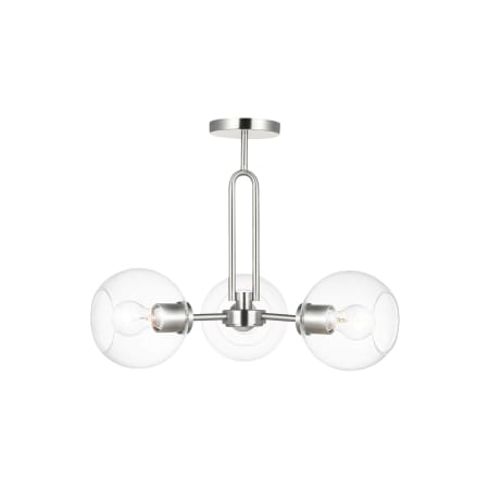 Visual Comfort Codyn 3 Light 22" Wide Semi-Flush Ceiling Fixture with Clear Glass Shades Brushed Nickel