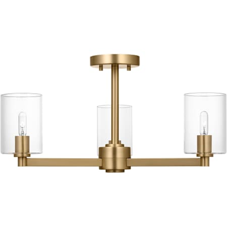 Visual Comfort Fullton 3 Light 23" Wide Semi-Flush Ceiling Fixture with Clear Glass Shades Satin Brass