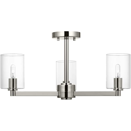 Visual Comfort Fullton 3 Light 23" Wide Semi-Flush Ceiling Fixture with Clear Glass Shades Brushed Nickel