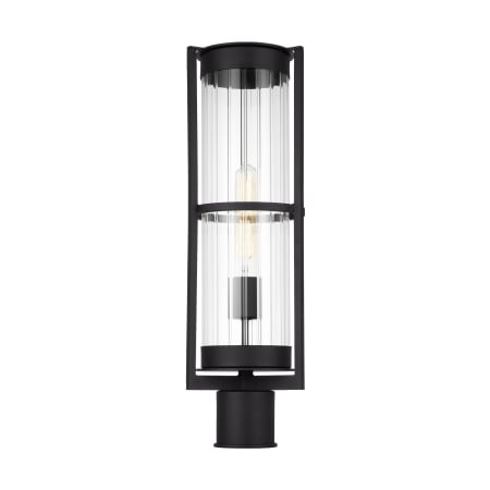 Visual Comfort Alcona 21" Tall Post Light with Ribbed Glass Shade Black