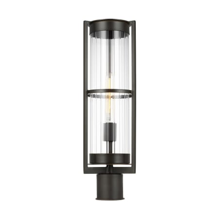 Visual Comfort Alcona 21" Tall Post Light with Ribbed Glass Shade Antique Bronze