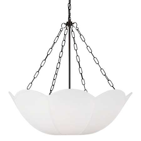 Visual Comfort Stassi 3 Light 24" Wide Pendant with Linen Shade Aged Iron