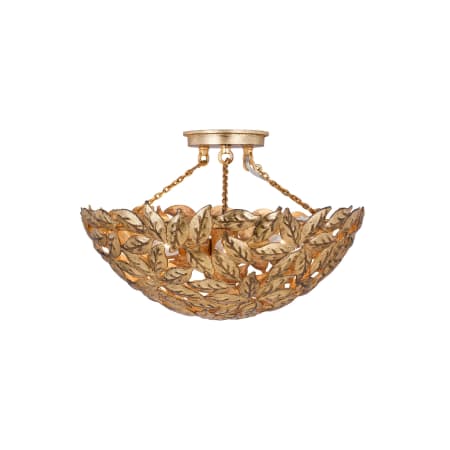 Visual Comfort Kelan 3 Light 16" Wide Semi-Flush Bowl Ceiling Fixture with Steel Leaf Shade Antique Gold
