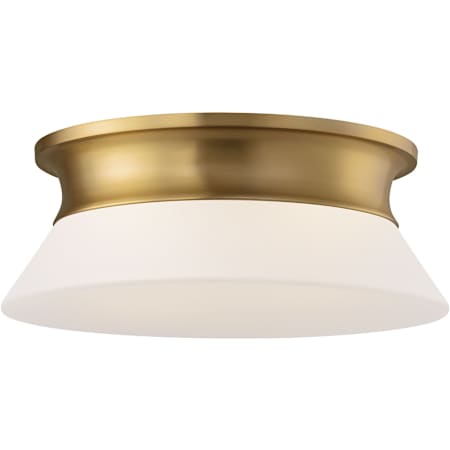 Visual Comfort Panos 2 Light 14" Wide Flush Mount Ceiling Fixture with Etched Glass Shade Burnished Brass