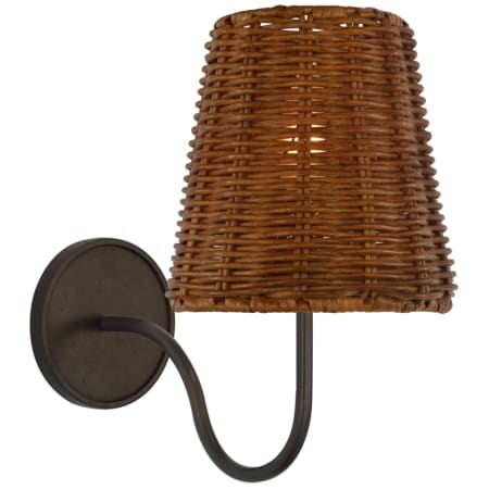 Visual Comfort Lyndsie 11" Tall Wall Sconce with Dark Wicker Shade Aged Iron