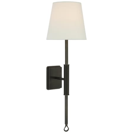 Visual Comfort Griffin 21" Tall Wall Sconce with White Linen Shade Bronze / Chocolate Leather