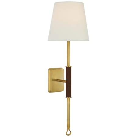 Visual Comfort Griffin 21" Tall Wall Sconce with White Linen Shade Hand-Rubbed Antique Brass / Saddle Leather