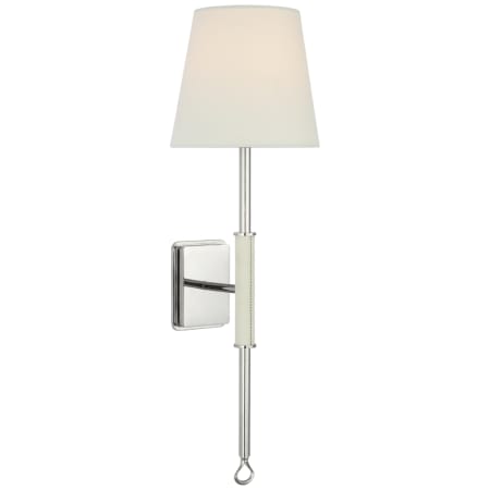 Visual Comfort Griffin 21" Tall Wall Sconce with White Linen Shade Polished Nickel / Parchment Leather