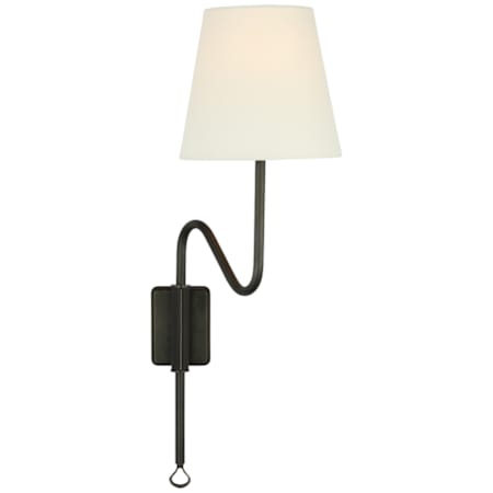 Visual Comfort Griffin 23" Tall Swing Arm Wall Sconce with Linen Shade Bronze / Chocolate Leather