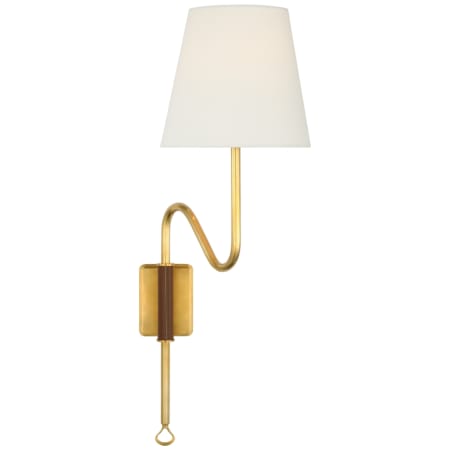 Visual Comfort Griffin 23" Tall Swing Arm Wall Sconce with Linen Shade Hand-Rubbed Antique Brass / Saddle Leather