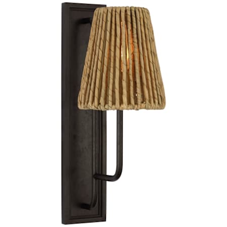 Visual Comfort Rui 14" Tall Wall Sconce with Natural Abaca Shade Aged Iron