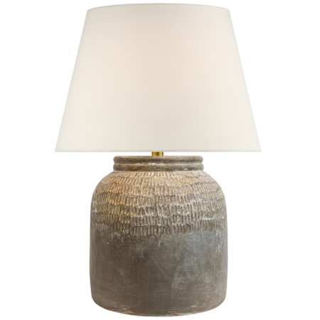 Visual Comfort Indra 27" Tall Vase Table Lamp with White Linen Shade Silt Grey Ceramic