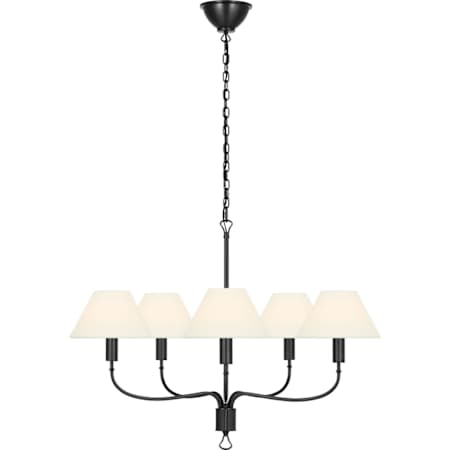 Visual Comfort Griffin 5 Light 31" Wide Chandelier Bronze and Chocolate Leather
