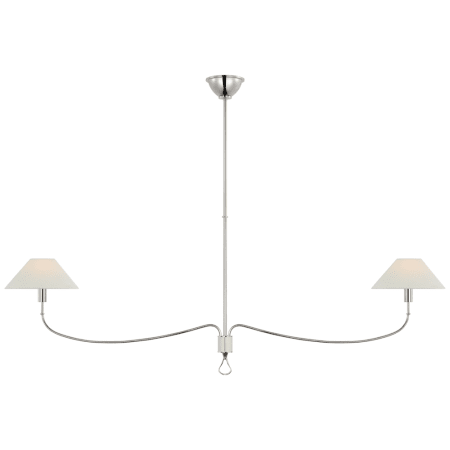 Visual Comfort Griffin 2 Light 62" Wide Linear Chandelier with White Linen Shades Polished Nickel / Parchment Leather