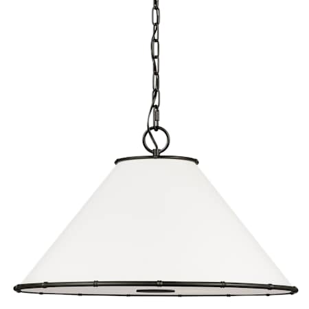 Visual Comfort Aldric 2 Light 22" Wide Pendant with Linen Shade Aged Iron