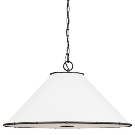 Visual Comfort Aldric 3 Light 28" Wide Pendant with Linen Shade Aged Iron