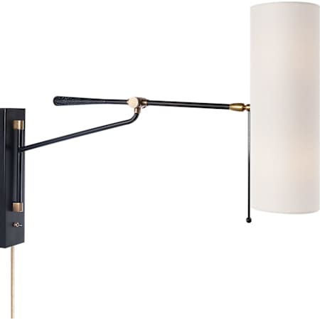 Visual Comfort Frankfort 22-1/2" High Plug-In Wall Sconce with Linen Shade Black / Brass