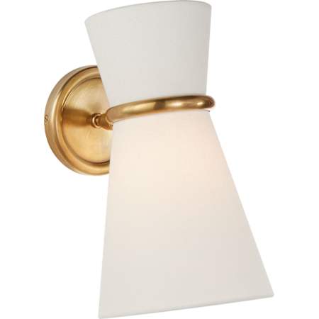 Visual Comfort Clarkson 12" Small Single Pivoting Sconce with Linen Shade by AERIN Hand-Rubbed Antique Brass