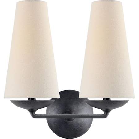 Visual Comfort Fontaine 13-1/4" Wide Wall Sconce with Linen Shade Aged Iron