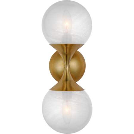 Visual Comfort Cristol 16" Double Sconce with White Strie Glass by AERIN Hand-Rubbed Antique Brass